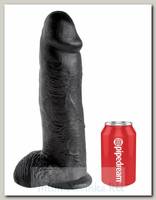 Огромный фаллос 12 Cock with Balls с мошонкой на присоске, 15 см, черный