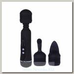Вибратор Power Wand с дополнительными насадками, черный