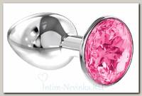 Анальный серебристый страз Diamond Clear Sparkle Small S, розовый