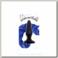 Анальная втулка с хвостом единорога Unicorn Tails, ярко синяя