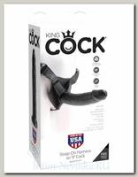 Реалистичный страпон King Cock Harness, черный, 16 см