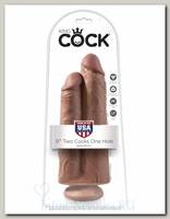 Фаллоимитатор сдвоенный на присоске 9 Two Cocks One Hole 22.9 см, коричневый