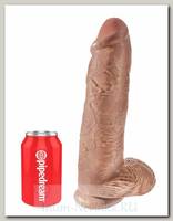 Огромный фаллос 12 Cock with Balls с мошонкой на присоске, 15 см, коричневый