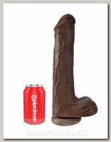Фаллос гигант на присоске Cock with Balls с мошонкой 22.4 см, темно-коричневый